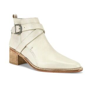 Free People Back Loop White Leather Western Ankle Boots | 39